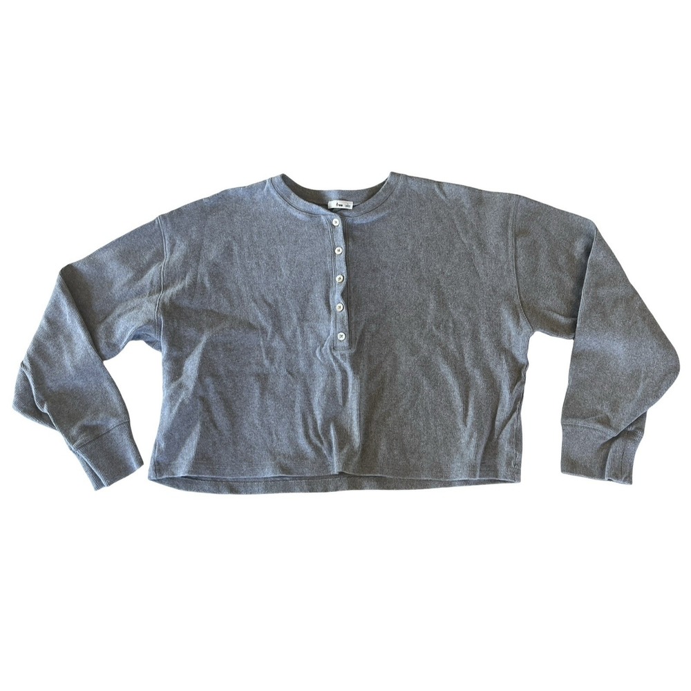 Wilfred Free Women's Size L Gray Henley Half Button Up Heavy Cotton Crop Capsule